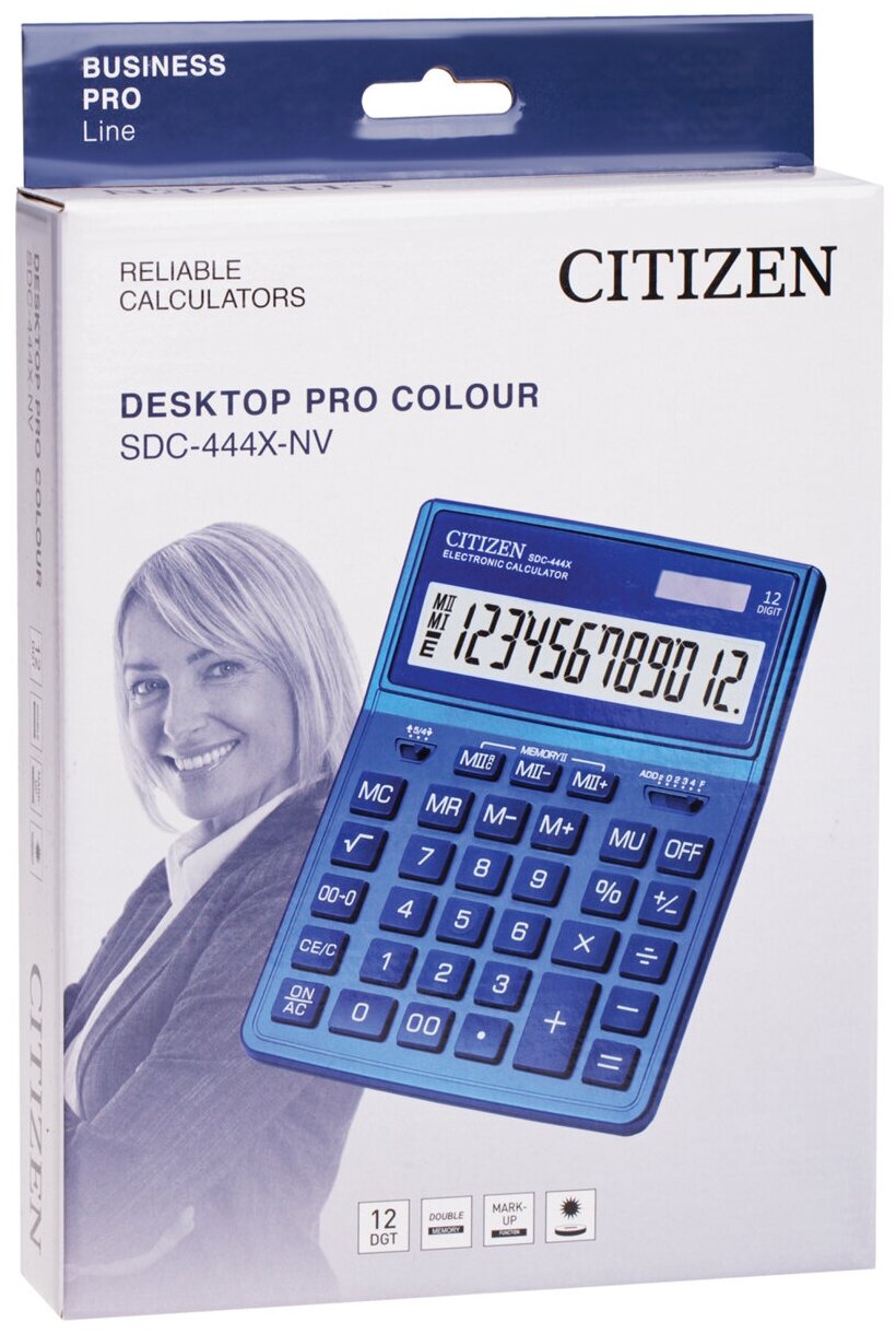 Калькулятор бухгалтерский CITIZEN SDC-444X, синий - фотография № 3