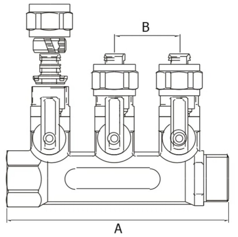 Коллектор проходной запорный Tim 200-3/4(4) 3/4" НР, 4 отвода цанга 16мм