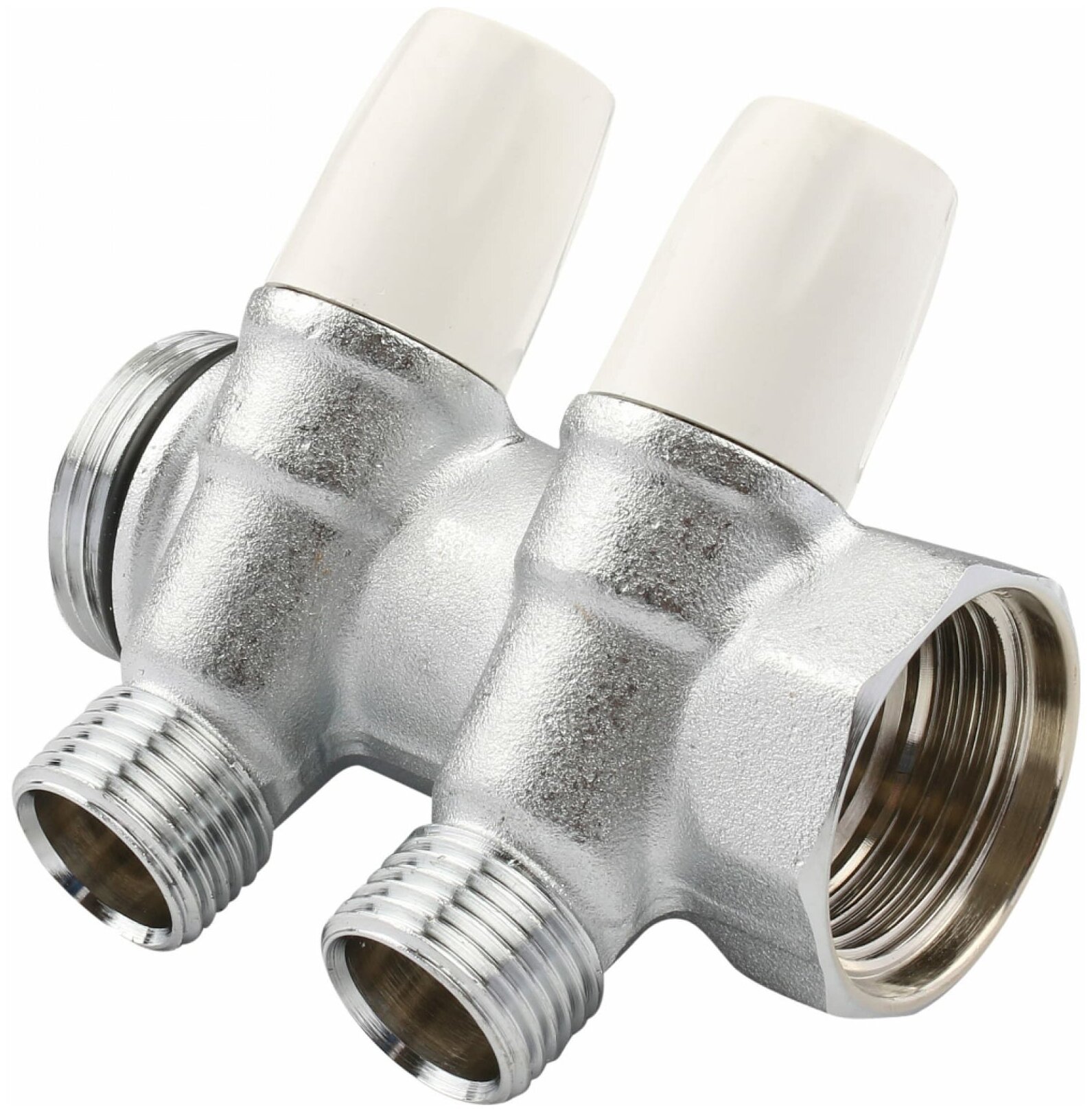 фото Коллектор НВ 1" с вентилями хромированный TIEMME 2 выхода 3/4"ЕК 50мм