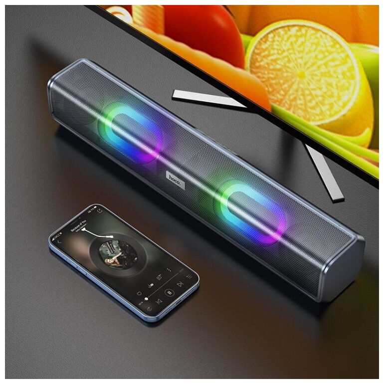 Портативная колонка HOCO BS49,1800 mAh, USB/AUX/TF card/Bluetooth 5.1/FM/RGB, Черный