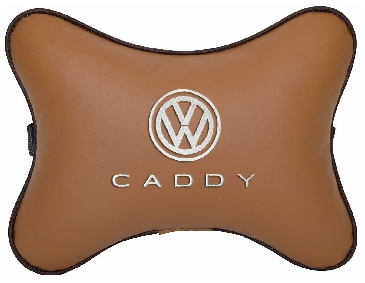 Автомобильная подушка на подголовник экокожа Fox с логотипом автомобиля VOLKSWAGEN CADDY