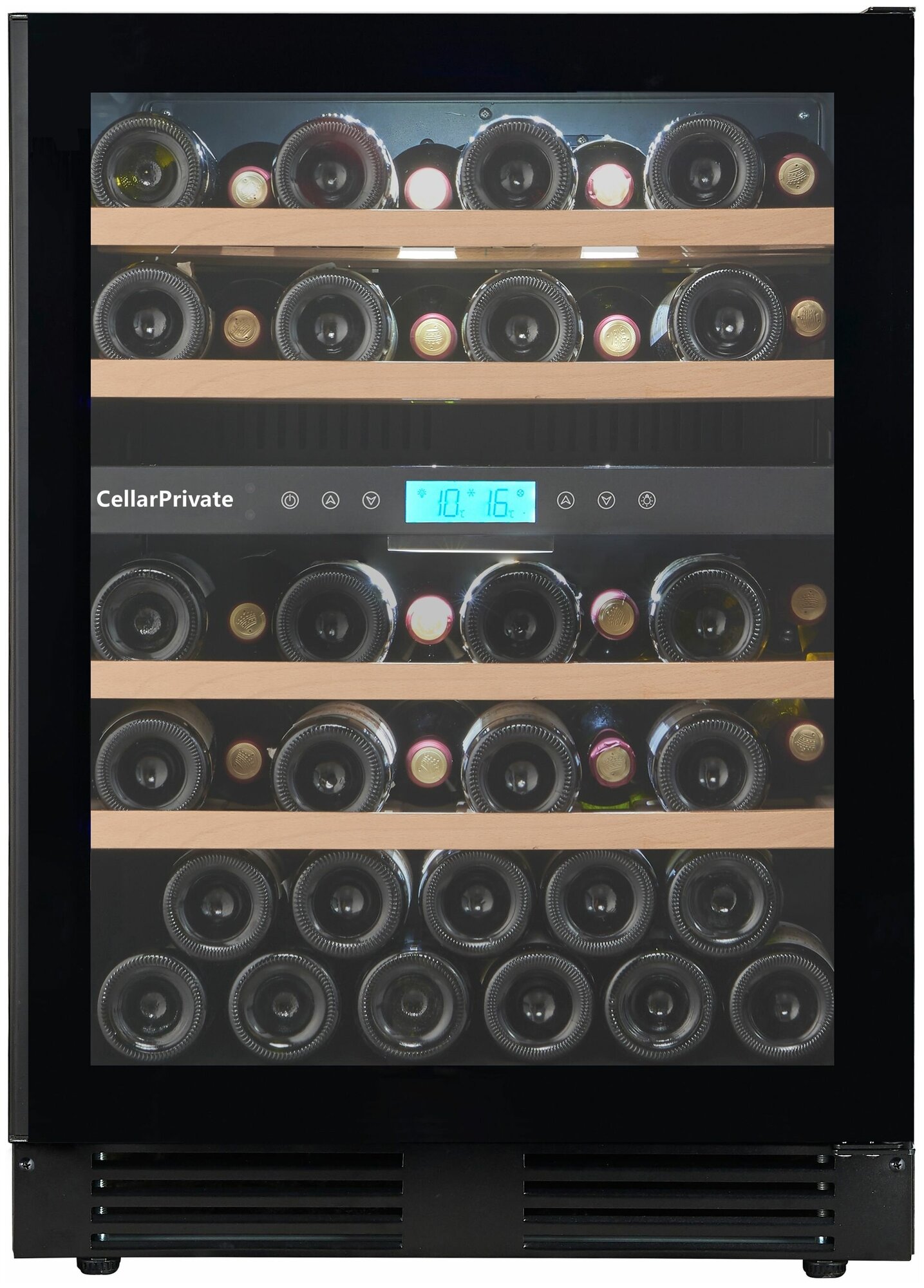 Винный шкаф Cellar Private CP043-2TBH встраиваемый двухтемпературный скрытая ручка 44бут черный.