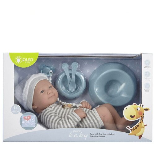 фото Пупс junfa pure baby, 35 см, в комбинезоне и шапочке, с аксессуарами, в коробке (wj-b9972) junfa toys