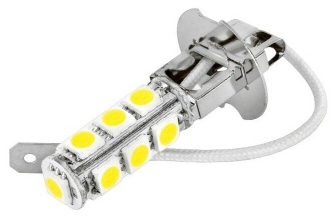 Лампа автомобильная, светодиодная H3 12V 13 SMD диодов 1-контактная белая, ближний, дальний свет, противотуманные SKYWAY