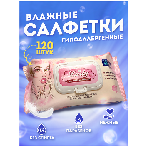 Салфетки влажные гигиенические Lady 120 штук