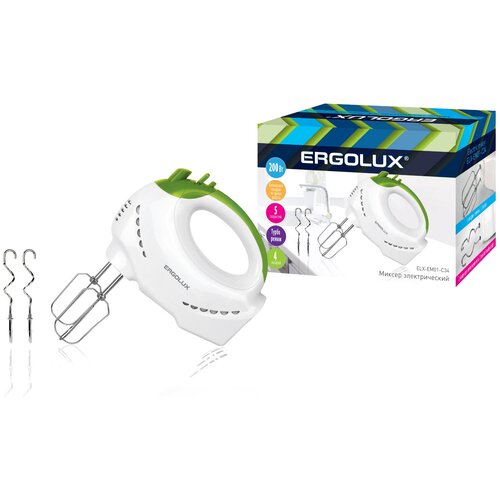 миксер ergolux elx em01 c34 белый зеленый Миксер ручной ELX-EM01-C34 200Вт 220-240В бело-салат. 13442 Ergolux