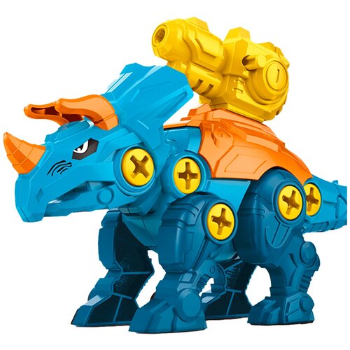 Пластиковый блочный конструктор Трицератопс 2 в 1 с отверткой и бластером