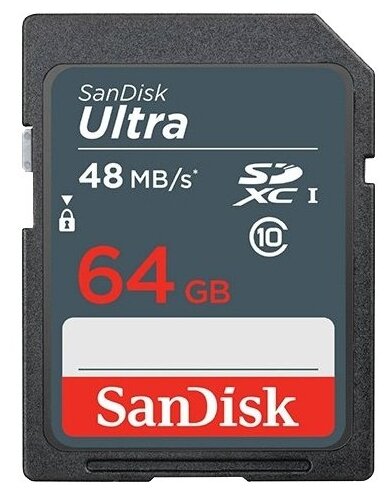 Sandisk Карта памяти SD 64ГБ Sandisk Ultra SDXC Class 10 UHS-I 48MB/s (SDSDUNB-064G-GN3IN)