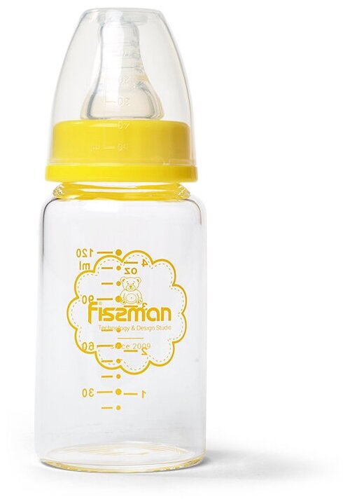 Бутылочка Fissman для кормления 120 мл, цвет желтый (жаростойкое стекло) (9160)