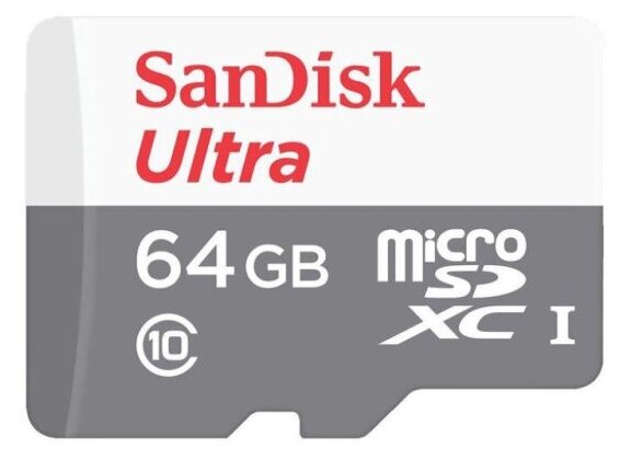 Карта памяти SanDisk Ultra microSDXC UHS-I Cl10, SDSQUNR-064G-GN3MN, 1 шт.