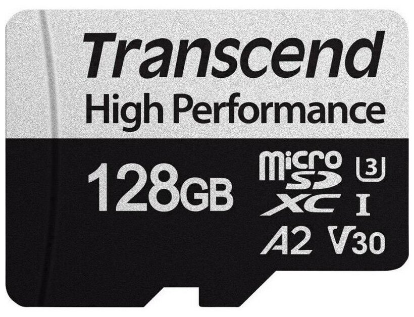 Флеш карта microSD 128GB Transcend microSDXC Class 10 UHS-I U3, High Performance, V30,A2 [R/W - 100/85 MB/s] с адаптером