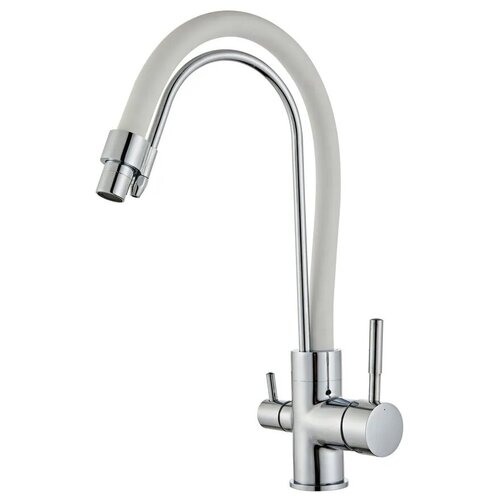 Смеситель кухня высокий силиконовый излив Белый, с выходом под фильтр, Y9045-7 Yindaf