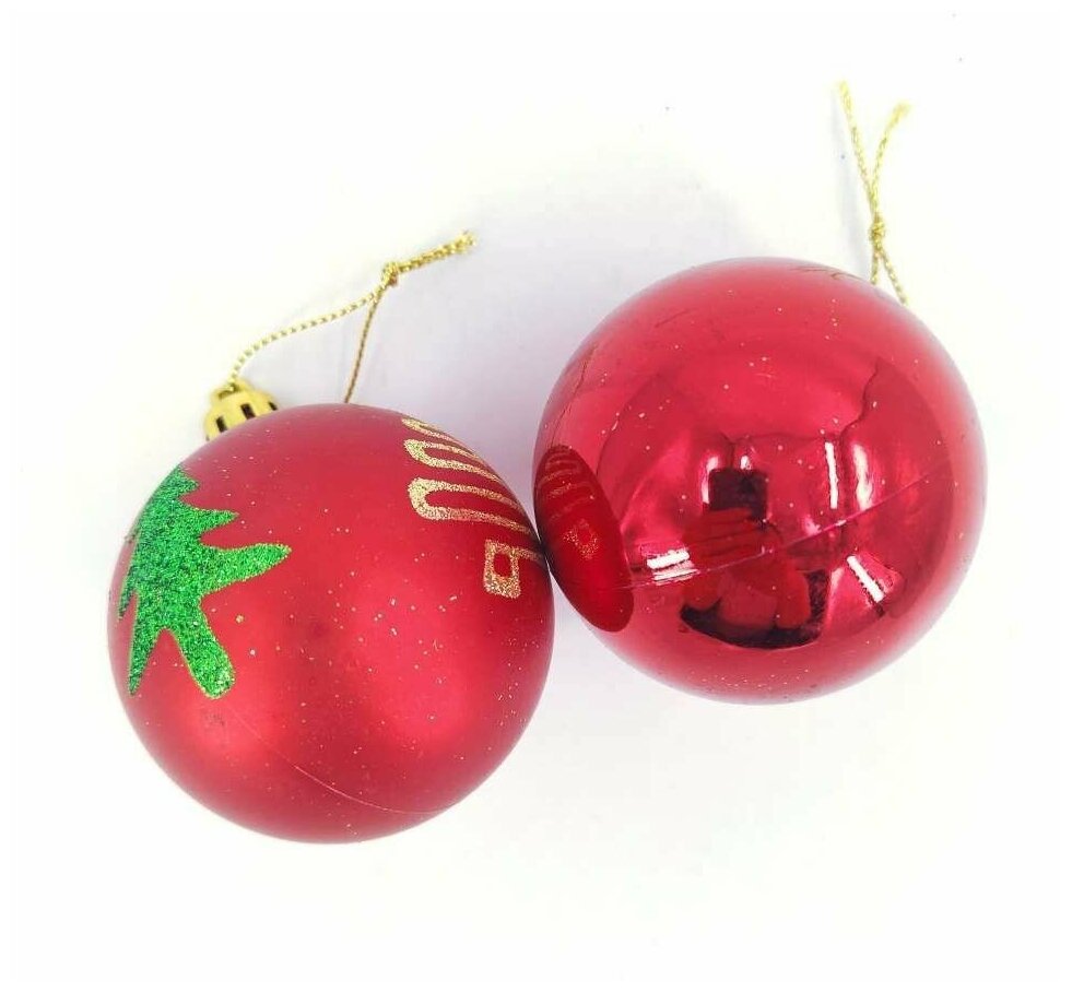 Новогодние елочные шары 6 см, набор 6 шт, шары на елку, красный
