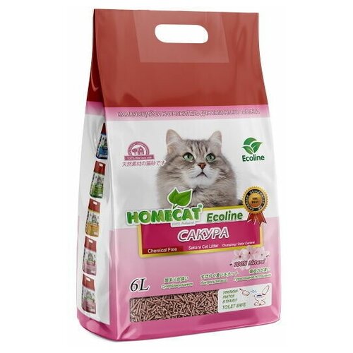 HOMECAT Ecoline Лотос-Сакура 6 л комкующийся наполнитель для кошачьих туалетов с ароматом сакуры 1х6 , 80844 (2 шт)