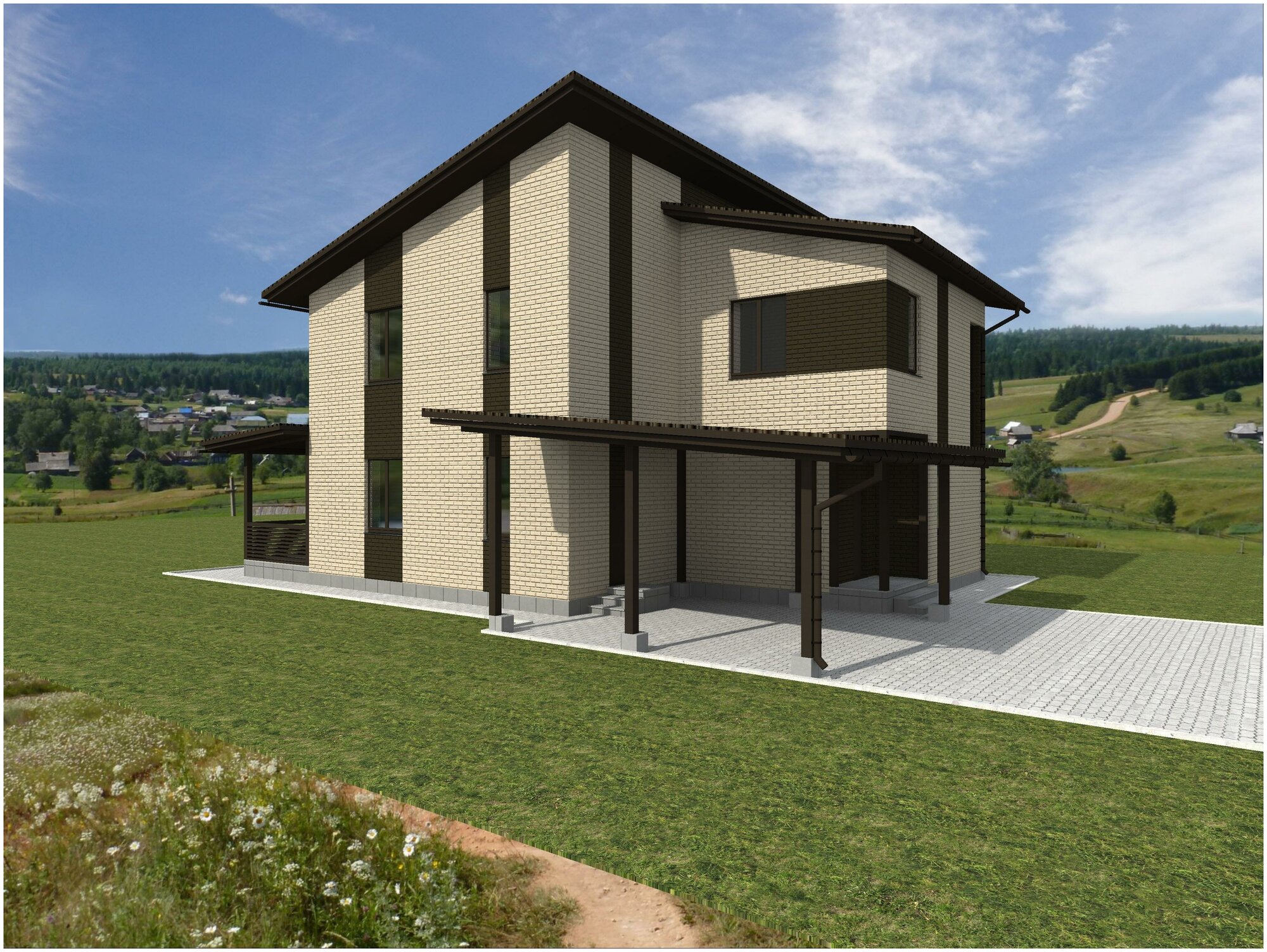 Готовый проект двухэтажного дома без гаража из газосиликатного блока с облицовкой из керамического кирпича площадью 223,8 кв.м - фотография № 2