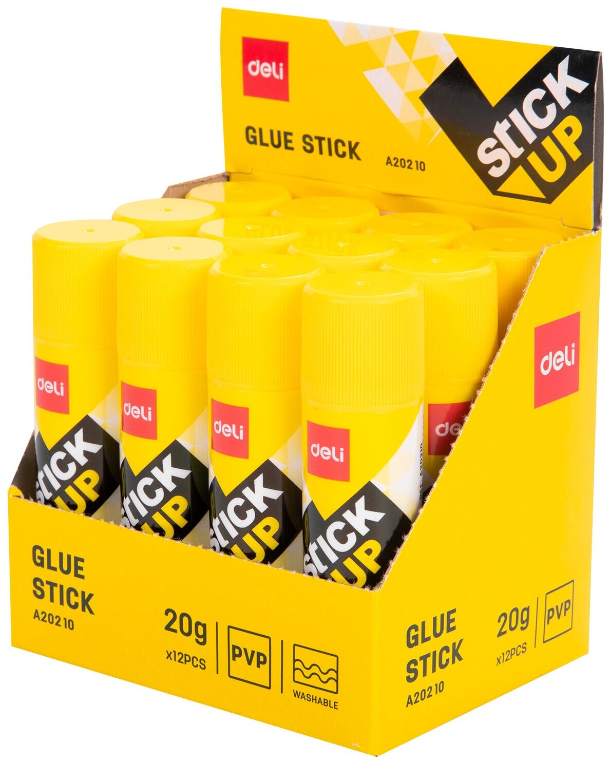 Клей-карандаш Deli Stick UP 20гр корп.желтый прозрачный дисплей картонный усиленный - фото №2
