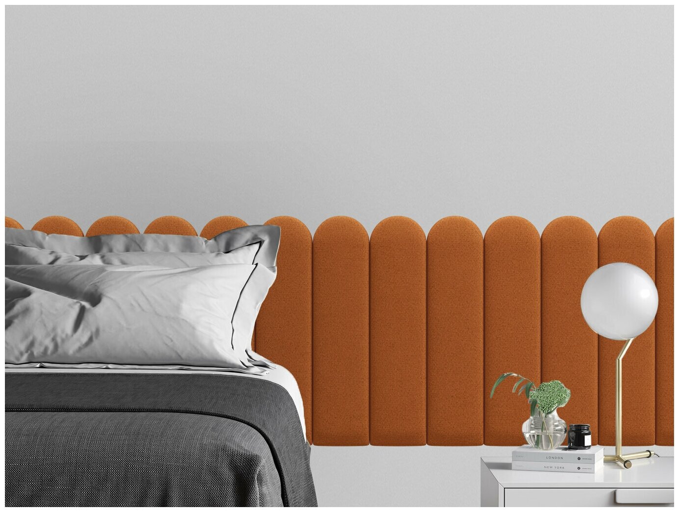 Мягкое изголовье кровати Velour Orange 15х60R см 2 шт. - фотография № 1