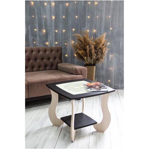 Столик журнальный квадратный с ажурным стеклом, венге/дуб молочный,60*60*50