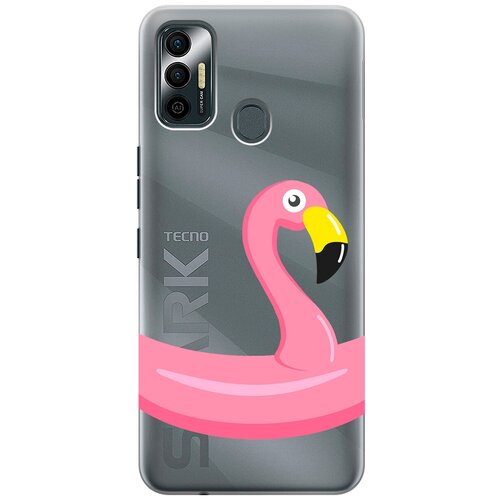 Силиконовый чехол с принтом Flamingo Swim Ring для Tecno Spark 7 / Техно Спарк 7 силиконовый чехол с принтом unicorn swim ring для tecno spark 8 техно спарк 8