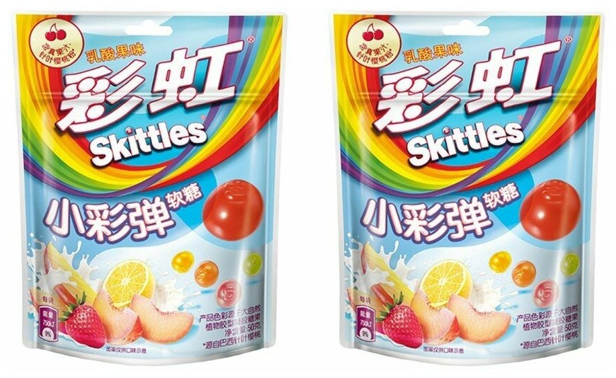 Мармелад Skittles персик, клубника, лимон 50 гр. (Китай) (2 шт) - фотография № 1