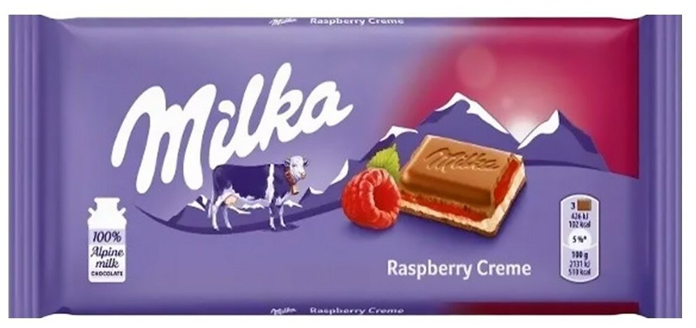 Шоколадная плитка Milka Raspberry Creme / Милка Малиновый Крем 100 гр. (Германия) - фотография № 3