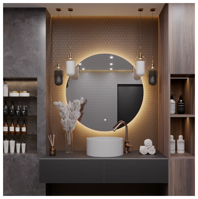 Зеркало круглое "парящее" Moon D60 для ванны с тёплой LED-подсветкой - фотография № 2