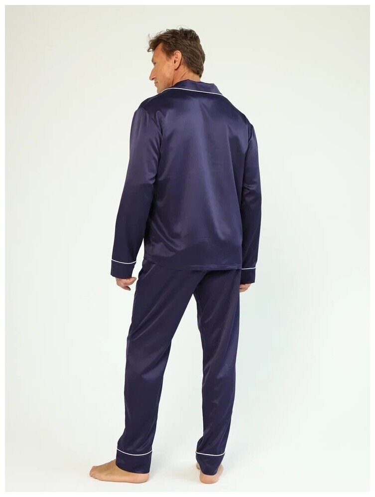 Пижама мужская домашняя (шёлк), комплект с брюками и рубашкой, Цвет синий, Размер 56 - фотография № 5