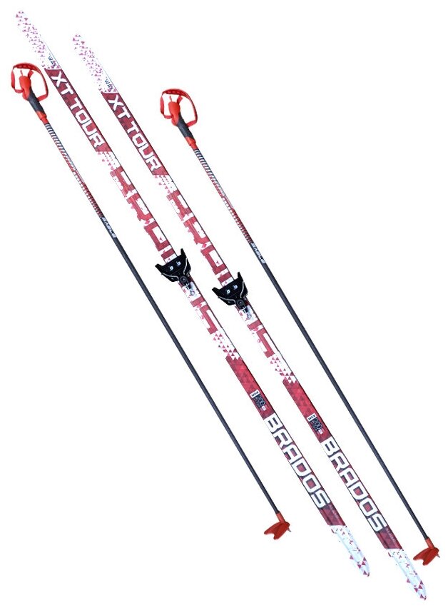 Лыжный комплект Stc с креплениями 75 мм с палками 200 STEP Brados XT TOUR Red