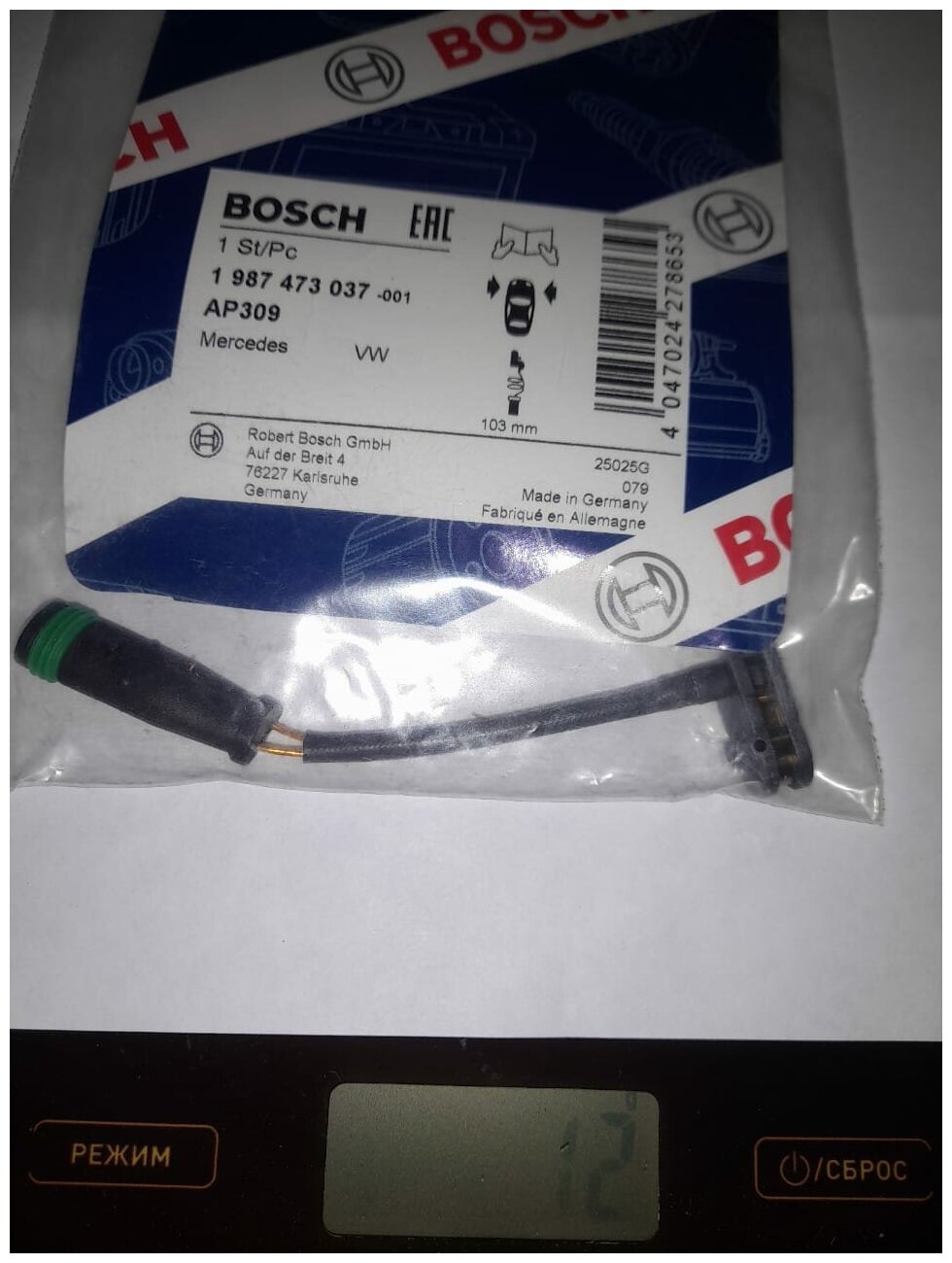 Датчик износа тормозных колодок передний Bosch 1987473037 для Mercedes-Benz, Volkswagen - фотография № 2