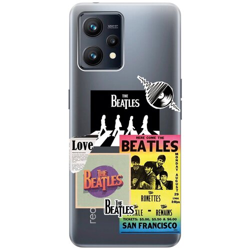 Силиконовый чехол с принтом Beatles Stickers для Realme 9 / Рилми 9 матовый чехол beatles stickers для realme 9 рилми 9 с 3d эффектом черный