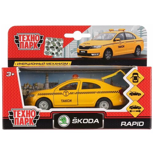 Технопарк. Модель Skoda Rapid. Такси металл 12 cm, дв, багаж, инерц, кор. арт. SB-18-22-SR-T-WB SB-18-22-SR-T-WB легковой автомобиль технопарк skoda rapid такси sb 18 22 sr t wb 1 32 12 см желтый