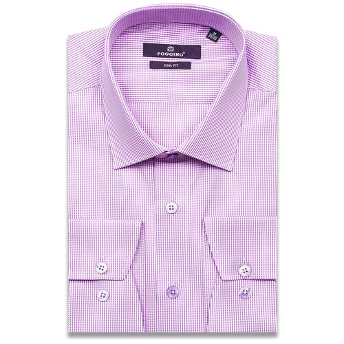 Рубашка POGGINO, размер (46)S, фиолетовый корейская модная мужская черно белая рубашка в клетку с длинными рукавами приталенная повседневная рубашка с лацканами и пуговицами не тр