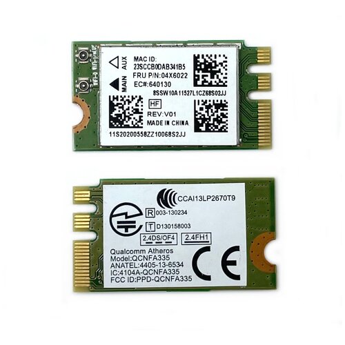 Адаптер WiFi Atheros QCNFA335 (M.2, N, 300 Mbps, 2.4 Ghz, Bluetooth 4)