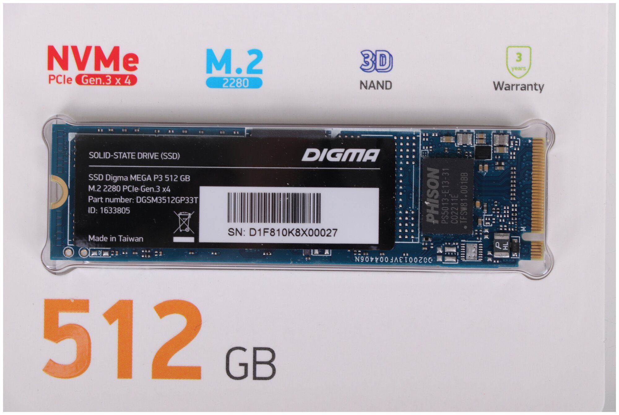 Твердотельный накопитель Digma Mega P3 512Gb PCI-E x4 DGSM3512GP33T - фото №4
