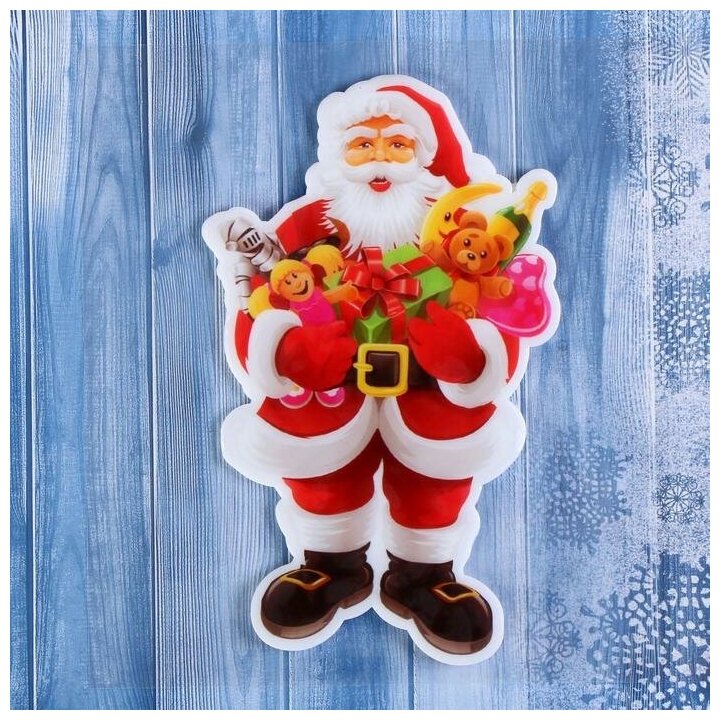 Наклейка на стекло "Дед Мороз с игрушками" 11х17,5 см, красный (арт. 3566324)