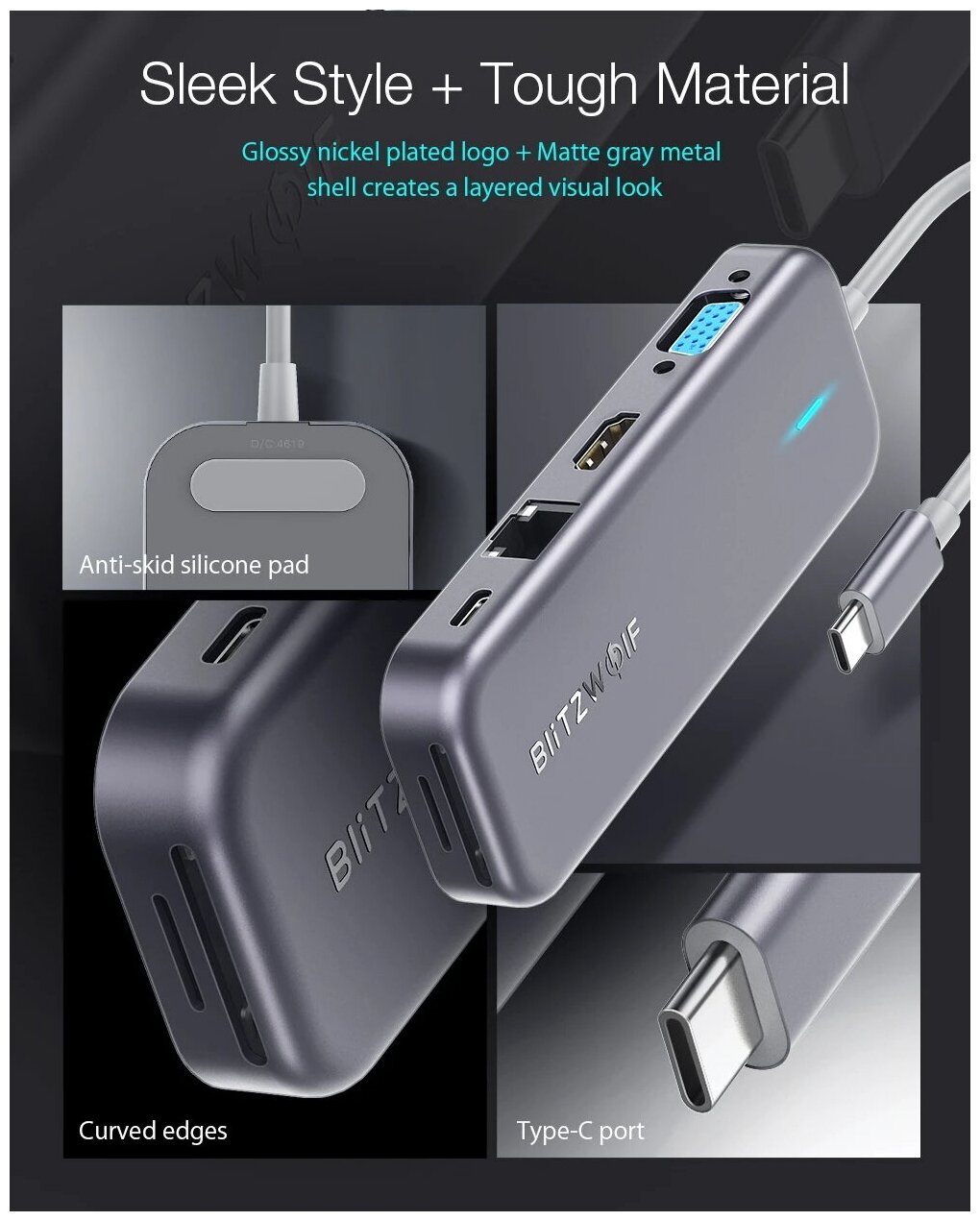 Хаб BlitzWolf BW-TH8 11 в 1 USB-C Data Hub Grey