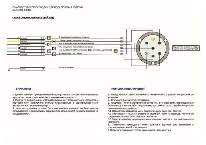 Комплект электрики Rival универсальный (розетка 7-pin + электропроводка 19 метра) F PR19