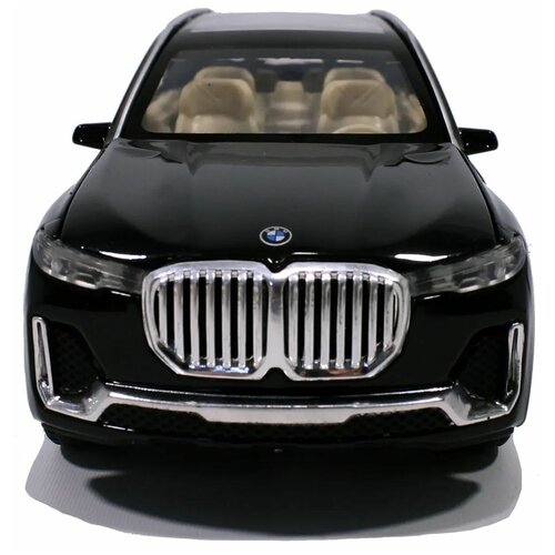 Металлическая машинка BMW X7 масштаб 1:24, модель БМВ инерционная, коллекционная, свет, звук, открываются двери, резиновые колеса. Черная