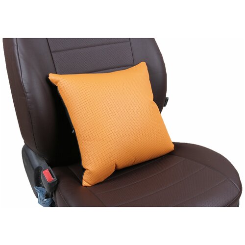 Подушка в салон автомобиля (Модель №2) из экокожи, цвет: Черный, оранжевый