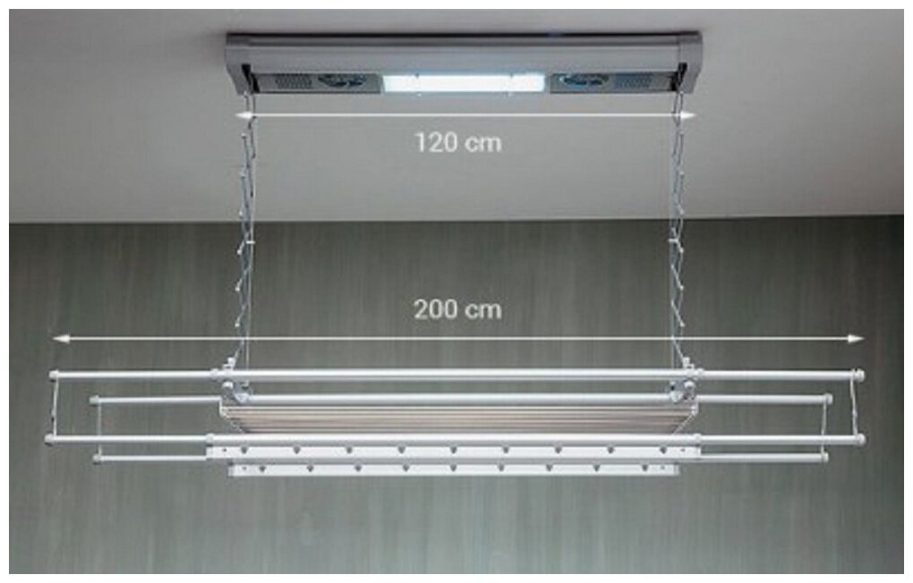 Навесная электросушилка для белья Foxydry Air 150 с функцией вентиляции подсветкой и пультом ДУ , 160 см х 50 см х 17 см - фотография № 4