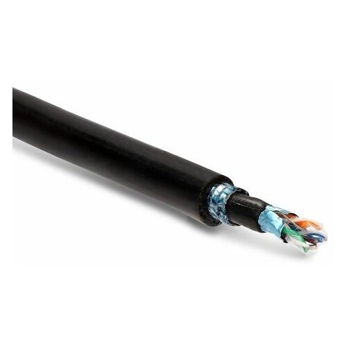 Кабель витая пара F/UTP 5e кат. 4 пары Hyperline FUTP4-C5E-S24-ARM-OUT-PE/PE-BK 24AWG(0.51 мм), медь, одножильный (solid), внешний, PE, чёрный, цена з