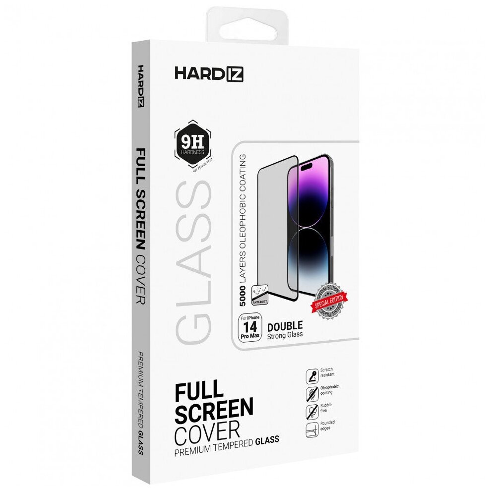 Защитное стекло HARDIZ Full Screen Cover: Premium Tempered Glass для iPhone 14 Pro Max с черной рамкой (HRD189900)