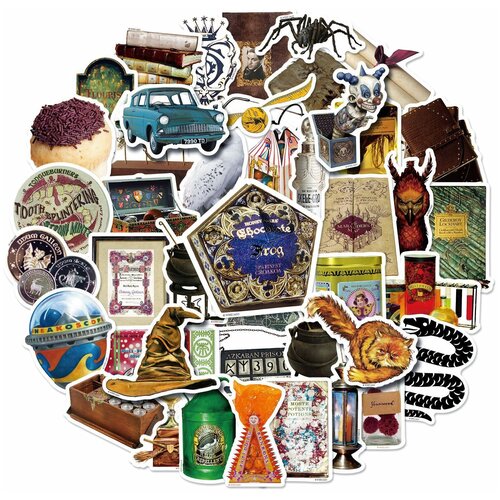 Стикеры самоклеящиеся, водонепроницаемые декоративные наклейки Гарри Поттер 50 шт.