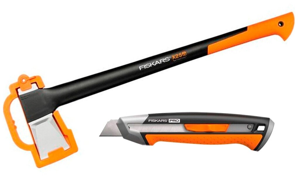 Топор Fiskars X25, большой, черный/оранжевый (в комплекте нож) [1057915] - фото №6