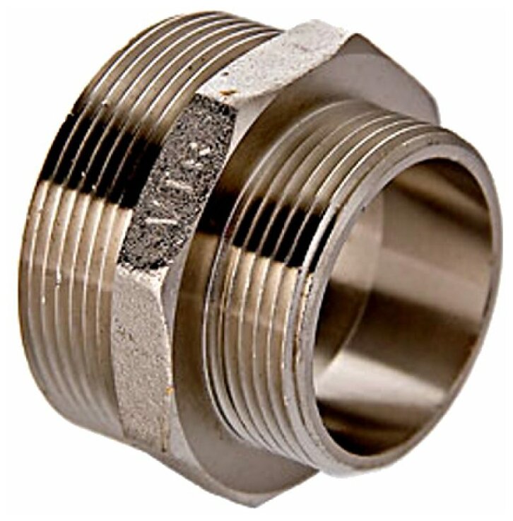 Ниппель переходной Valtec 1 1/2"x3/4" наружная резьба никелированная латунь VTr.580.N.0805 - фото №1