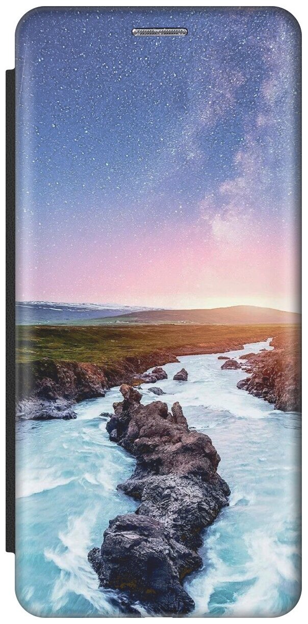 Чехол-книжка Река и звезды на Apple iPhone SE / 5s / 5 / Эпл Айфон 5 / 5с / СЕ черный