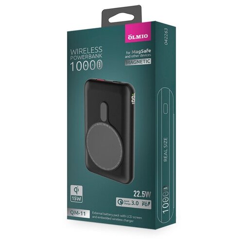 Портативное зарядное устройство Olmio QM-11 10000mAh 225W PowerDeliveryQuickCharger 30 15W wireless MagSafe Magnetic зеленое 254500₽