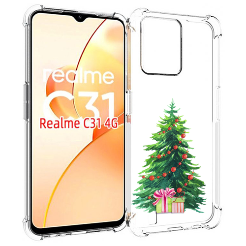 Чехол MyPads Елка новогодняя с подарками акварель для OPPO Realme C31 задняя-панель-накладка-бампер