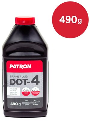 Тормозная жидкость PATRON DOT-4 синтетическая 490 гр. для автомобилей с ABS, ESP, ASR, DSC.