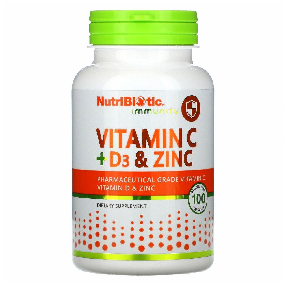 NutriBiotic Immunity Vitamin C+D3 & Zinc (витамины C + D3 и цинк) 100 капсул